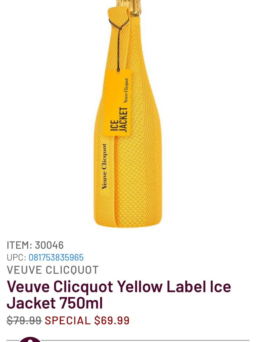 Veuve Clicquot Yellow Bottle Ice Jacket - Yellow